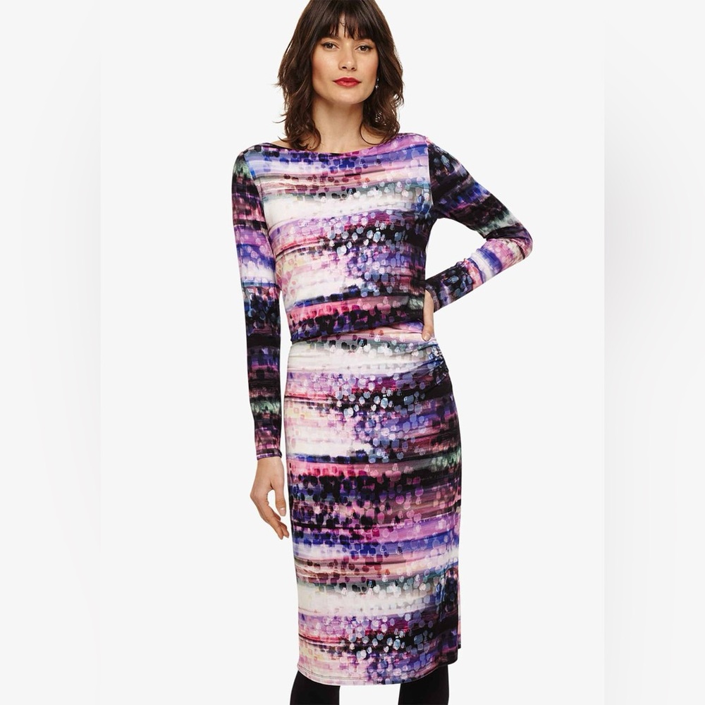 Phase Eight 'Hermione' Multicolor Watercolor Print Midi Dress Size UK 12